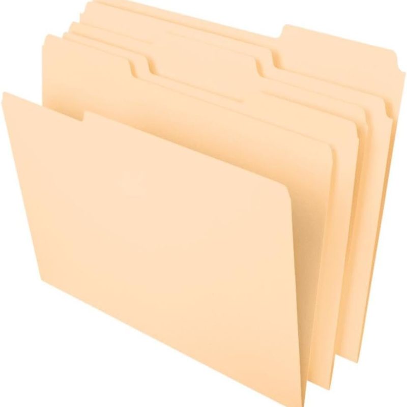 File Folders, Letter Size, 8-1/2" x 11", Classic Manila, 1/3-Cut Tabs in Left, Right, Center Positions, 100 Per Box (65213)