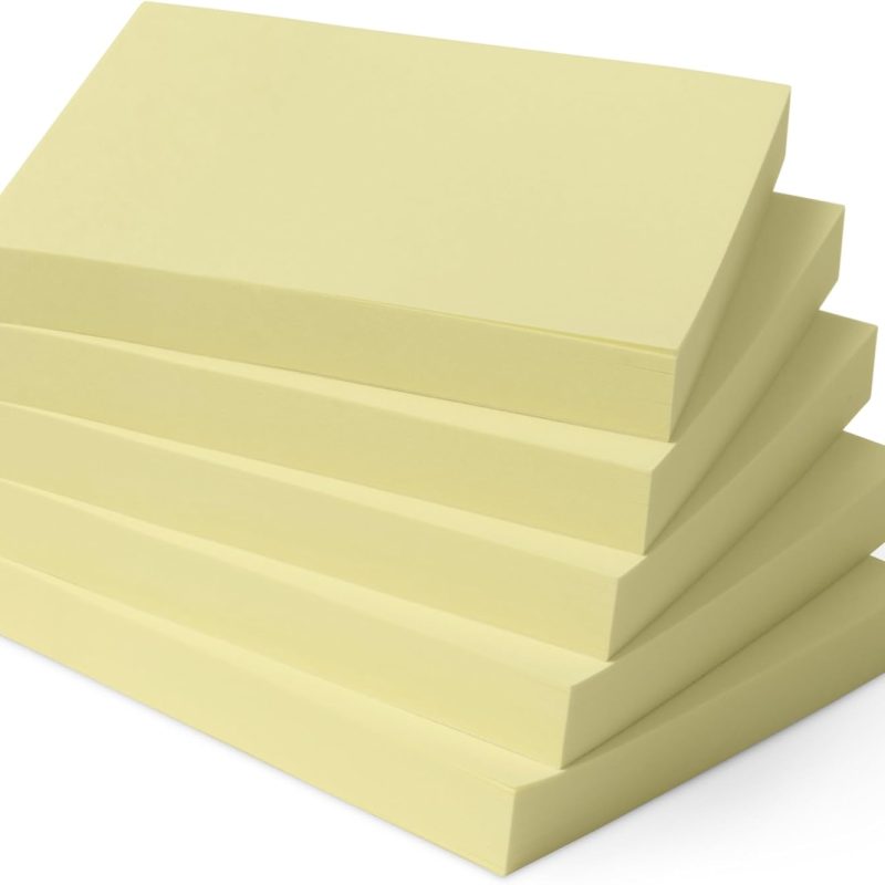 Square Sticky Notes, Self-Stick Pads, Pack of 5, 3 x 3 inches, Yellow