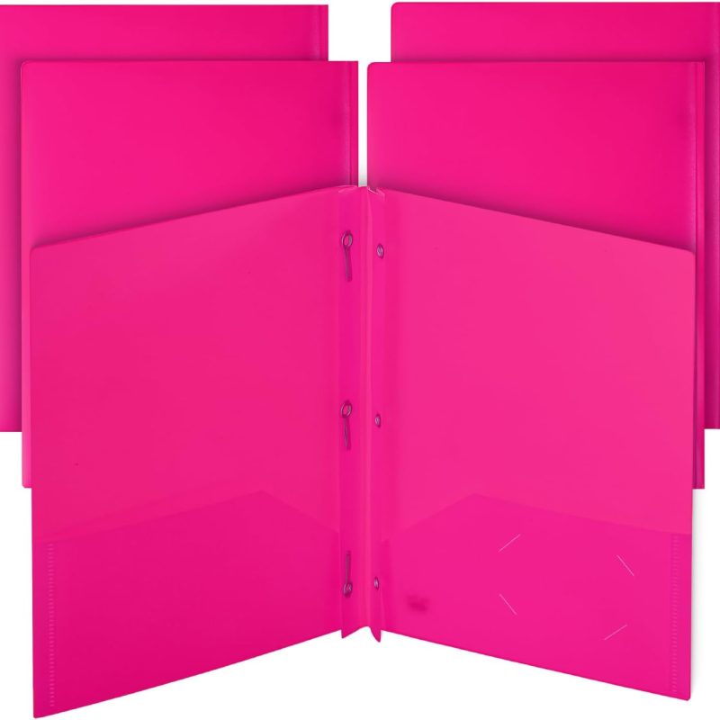 - Plastic Folders with Pockets and Prongs, 5 Pack, Pink, Pocket Folders, Folders with Prongs, File Folders with Fasteners, 2 Pocket Folder, Folder with Pockets