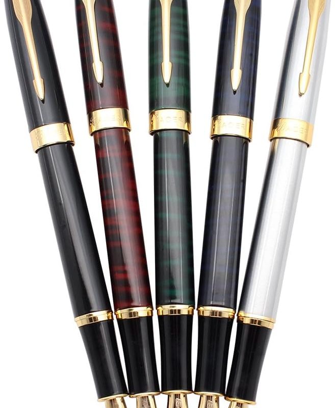 5 PCS Classic Metal Fountain Pen  Gift Pens with Converters, 5 Colors