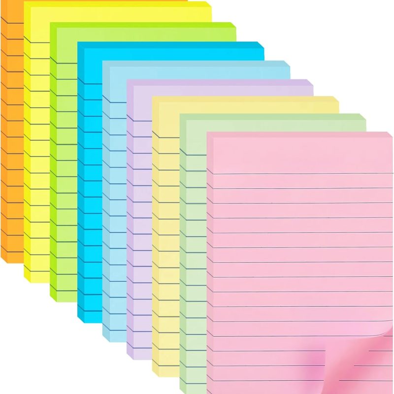 9 Pack Lined Sticky Notes 4X6 in Post, 9 Pastel Colors Large Ruled Post Sticky Colorful Super Sticking Power Memo Pads Strong Adhesive, Sticky Notes with Lines Office, Home, 35 Sheets/pad