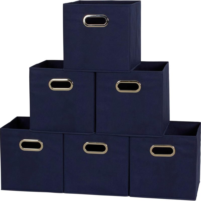 81-1 Foldable Fabric Storage Bins | Set of 6 Cubby Cubes with Handles | Navy Blue, 6 lbs