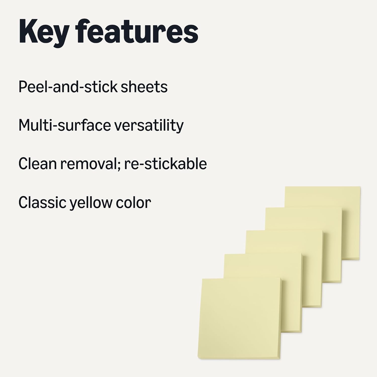 Square Sticky Notes, Self-Stick Pads, Pack of 5, 3 x 3 inches, Yellow - Image 2