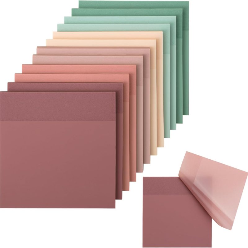 Boho Colors Sticky Notes - Set of 12 Pads (3"x3"), 600 Sheets - See Through, Clear