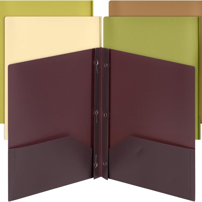 - Plastic Folders with Pockets and Prongs, 5 Pack, Letter Size, Dark Earthy Colors, Flexible Plastic Folders with Prongs