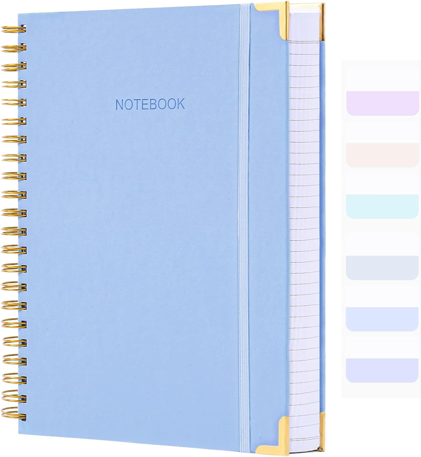 Spiral Notebook, College Ruled Notebook, 8.5" x 11", 300 Pages Hardcover Leather Notebook Journal for Women Men, A4 Large Lined Journal Notebooks for Work School, 24pcs Index Tabs, Thick, Light Blue