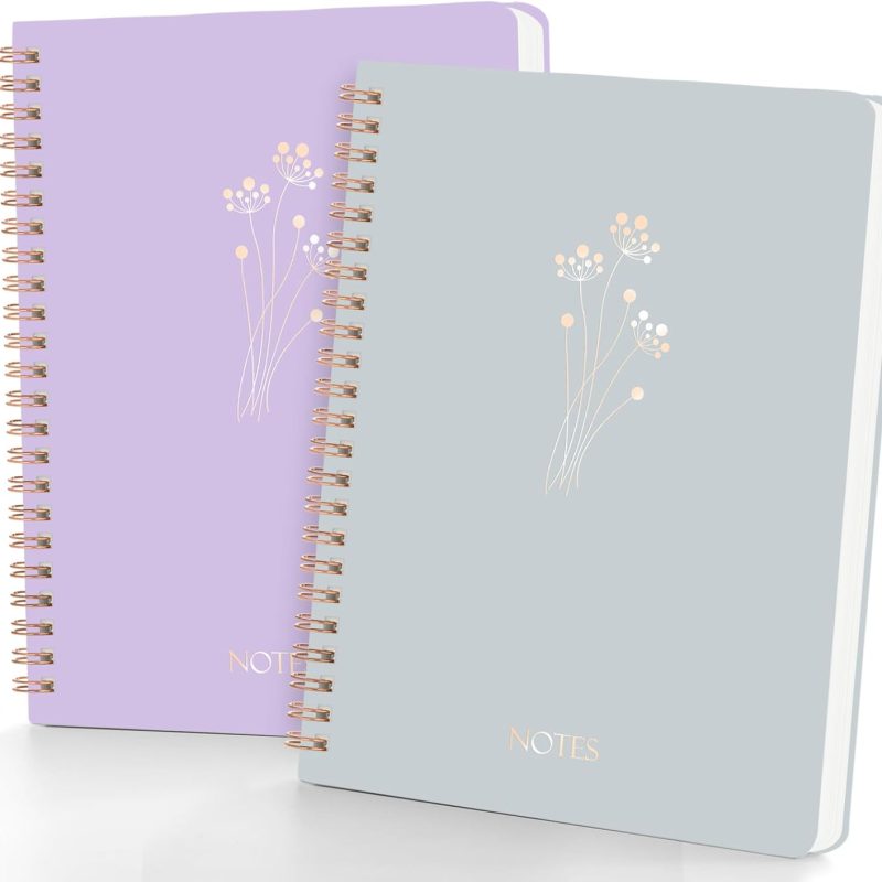 A5 Spiral Notebook College Ruled with Pockets, 6x8 Hardcover Journal with Lined160 Pages, 100 GSM Thick Paper, Writing Notebook for Work, Office & Note Taking, Durable Spiral Bound Notebook for Women (Cyan+Purple)