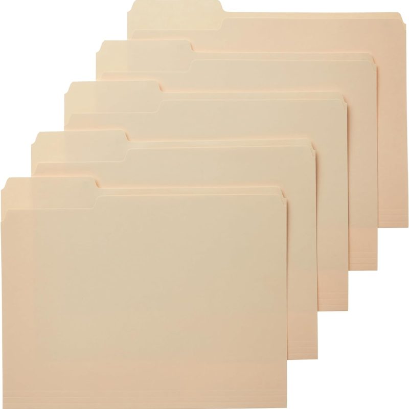 File Folders with Tabs for Filing, 1/3-Cut Tab, Assorted Positions, 8.5x11 inches, Letter Size, Manila, Pack of 100