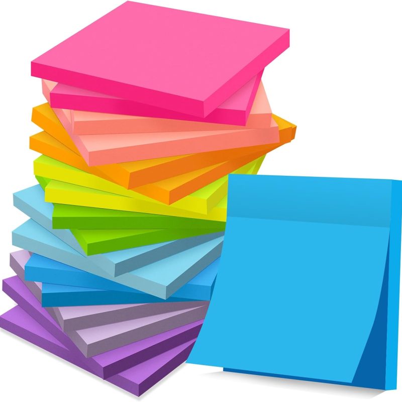 (18 Pads) Sticky Notes 3x3 inch, Self-Stick Pads Bright Colors Sticky Note, Recyclable, Easy to Post for Home, Office, Notebook