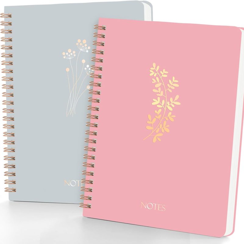 A5 Spiral Notebook College Ruled with Pockets, 6x8 Hardcover Journal with Lined160 Pages, 100 GSM Thick Paper, Writing Notebook for Work, Office & Note Taking, Durable Spiral Bound Notebook for Women (Pink+Cyan)