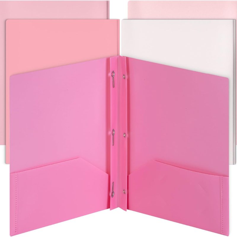 - Plastic Folders with Pockets and Prongs, 5 Pack, Dusty Rose Colors, File Folders with Fasteners, 2 Pocket Folder