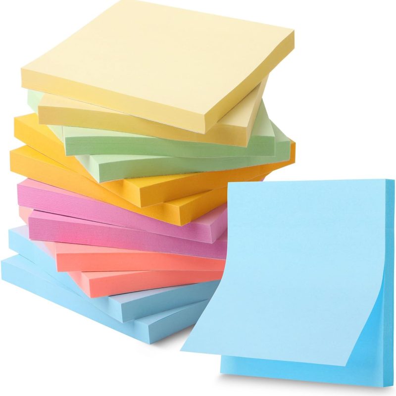 Pastel Sticky Notes, 3"x3", 12 Pads, 720 Sheets, Colorful Sticky Notes 3x3, School & Office Use