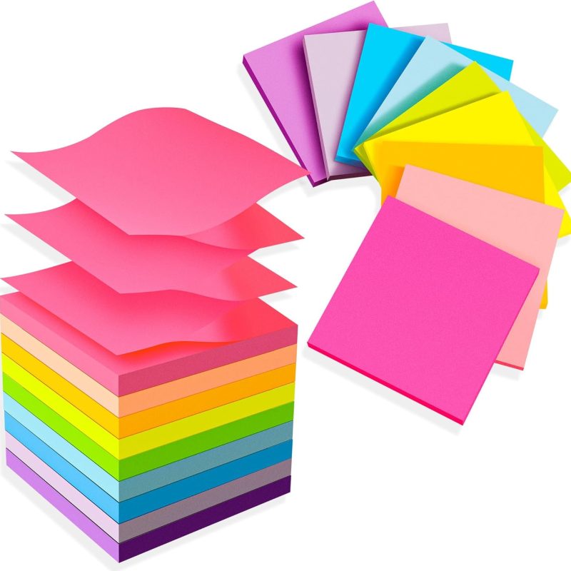 (18 Pads) Pop Up Sticky Notes 3x3 Refills, Strong Adhesive Memo Pad Bulk with 9 Bright Colors, Suitable for Home, Office, School, Clean Removal