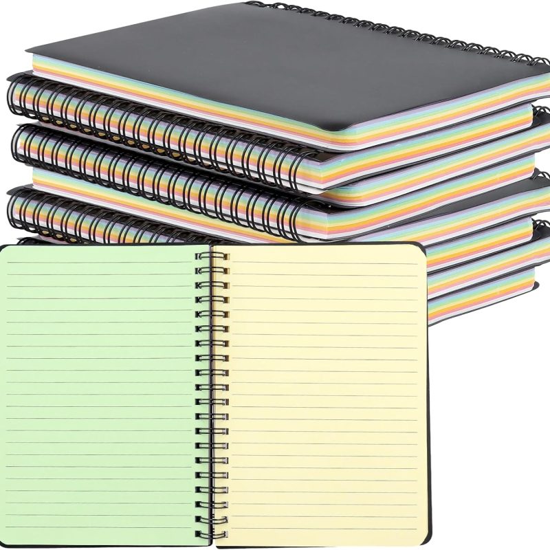12 Pack 5 x 7 Inch Spiral Notebooks, Colored Paper Notebook, 100 Sheets Neon Colored Lined Paper Perforated Notebook for Home, Office