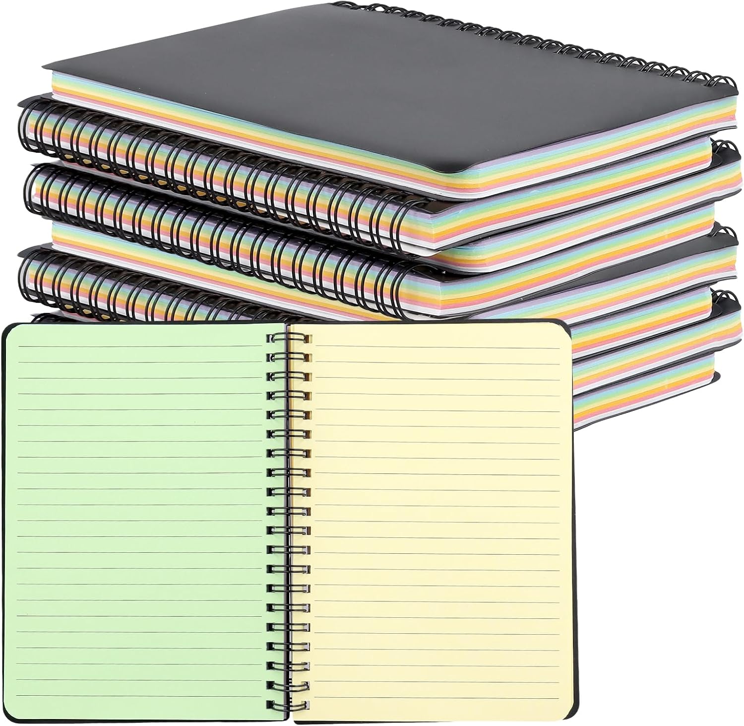 12 Pack 5 x 7 Inch Spiral Notebooks, Colored Paper Notebook, 100 Sheets Neon Colored Lined Paper Perforated Notebook for Home, Office