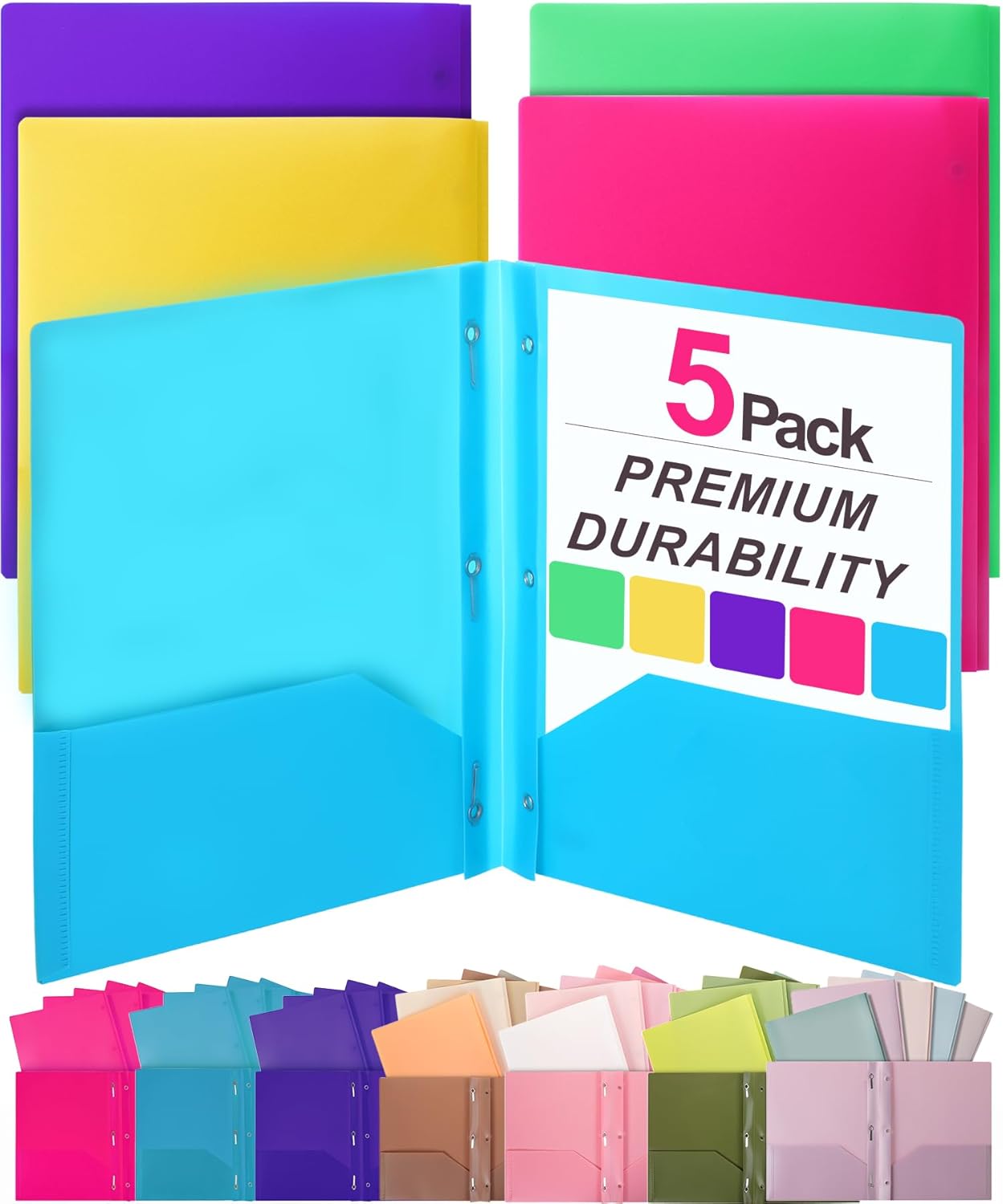 - Plastic Folders with Pockets and Prongs, 5 Pack, Letter Size, Flexible Plastic Folders with Prongs