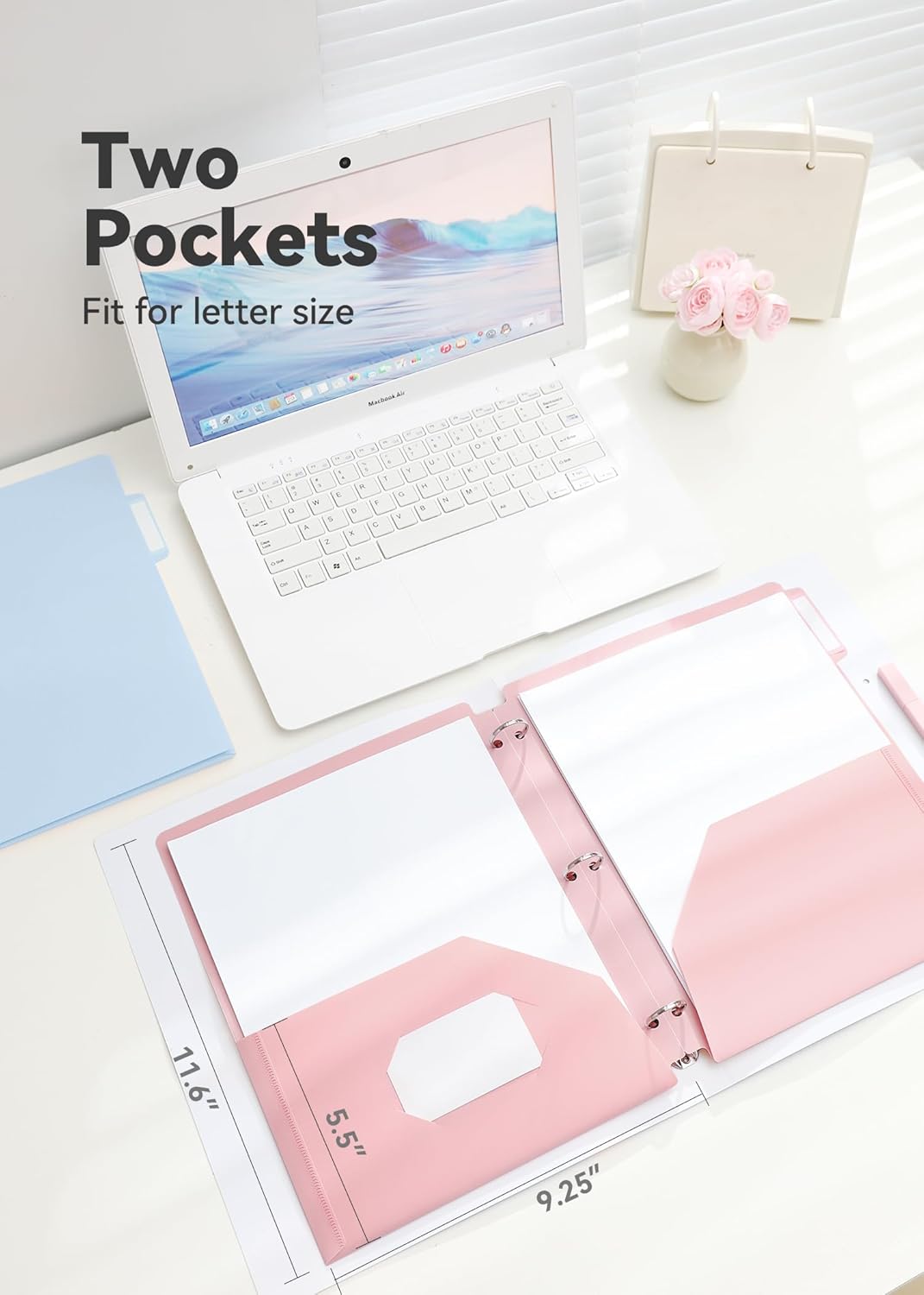 Plastic Folders with Pockets 3 Hole Punched, 6 Pack Pastel Pocket Folders for 3 Ring Binder, Unique 1/3 Cut Tabs with Colorful Labels, School Folders, Letter Size - Image 2