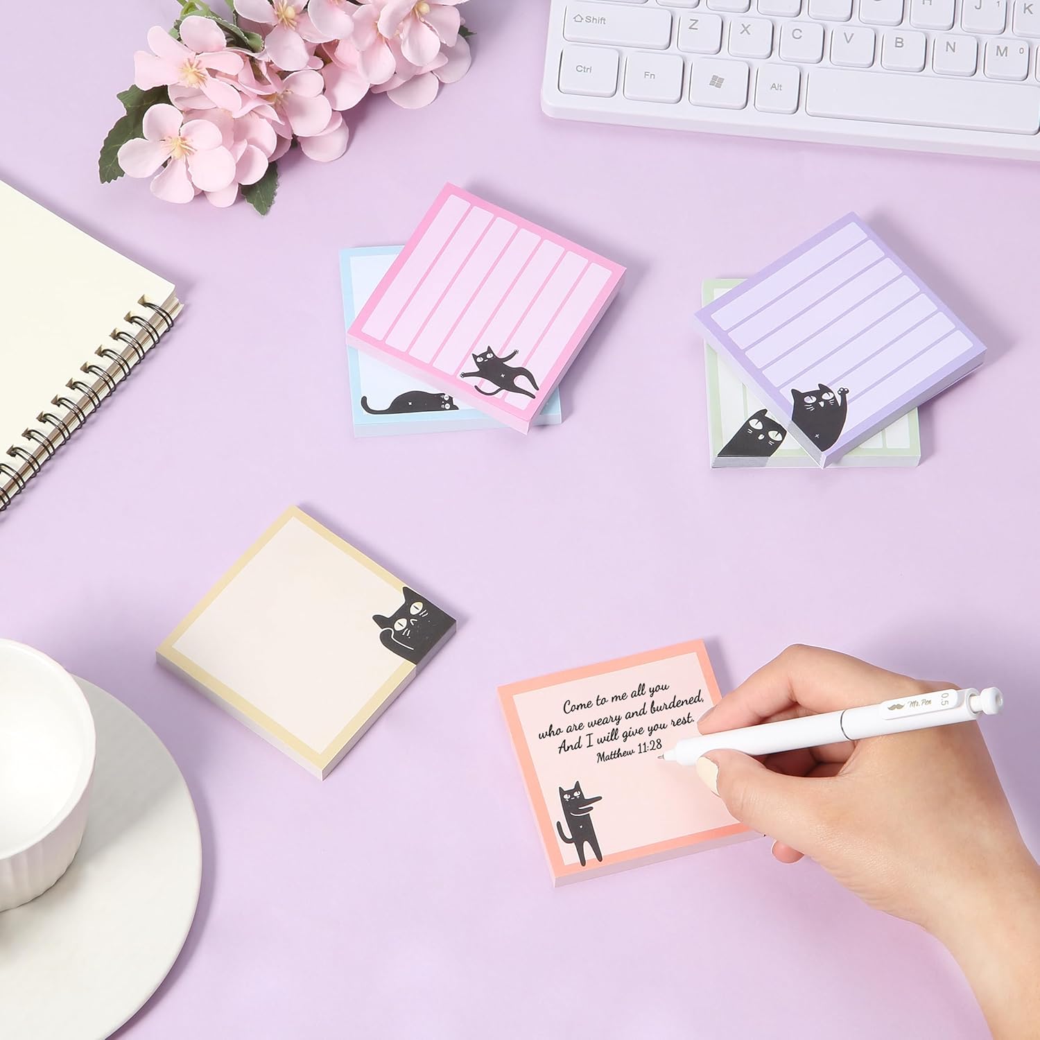 - Sticky Notes, 3" x 3", 6 Pads, 480 Sheets, Black Cat Sticky Notes, Cat Notepad, Sticky Note Set - Image 2