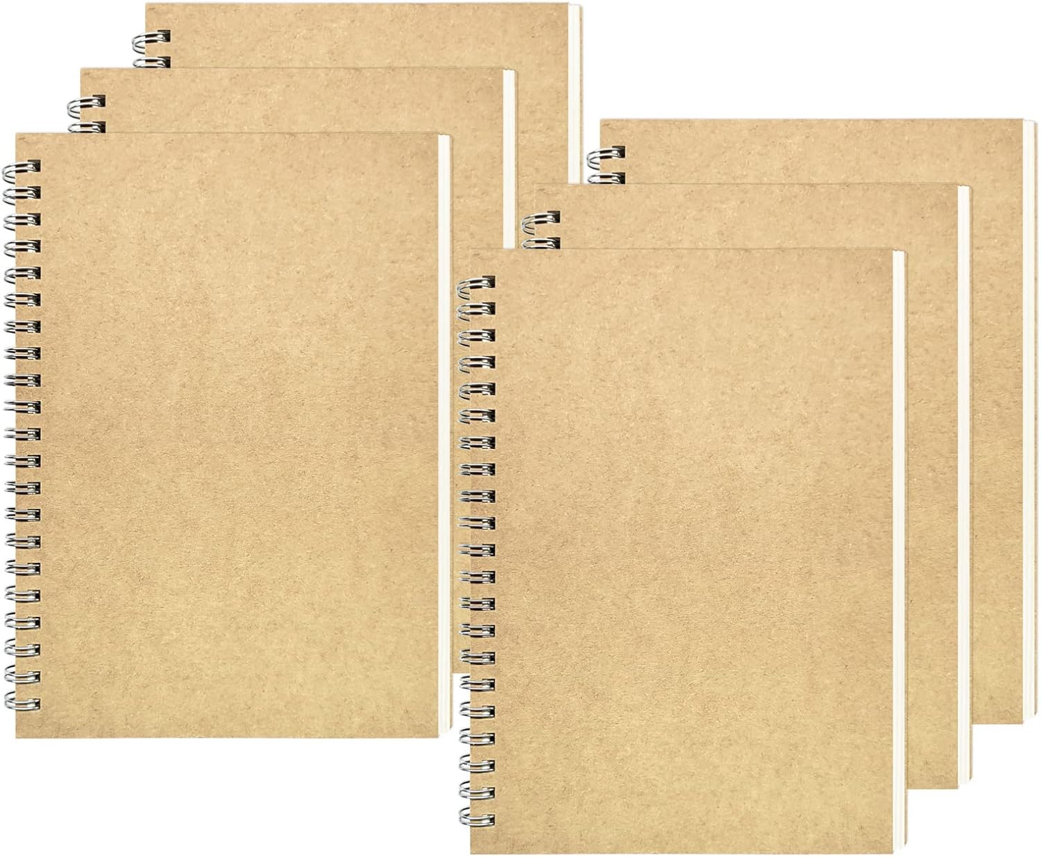 Blank Spiral Notebook, 6-Pack, Soft Cover, Sketch Book, 100 Pages / 50 Sheets, 7.5 inch x 5.1 inch, 100GSM, (Brown)