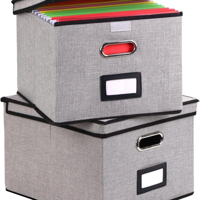 File Organizer Box, 1pcs with Lid, Hanging File Folders, Letter Size, Foldable Document Organizer, Home Office, Gray