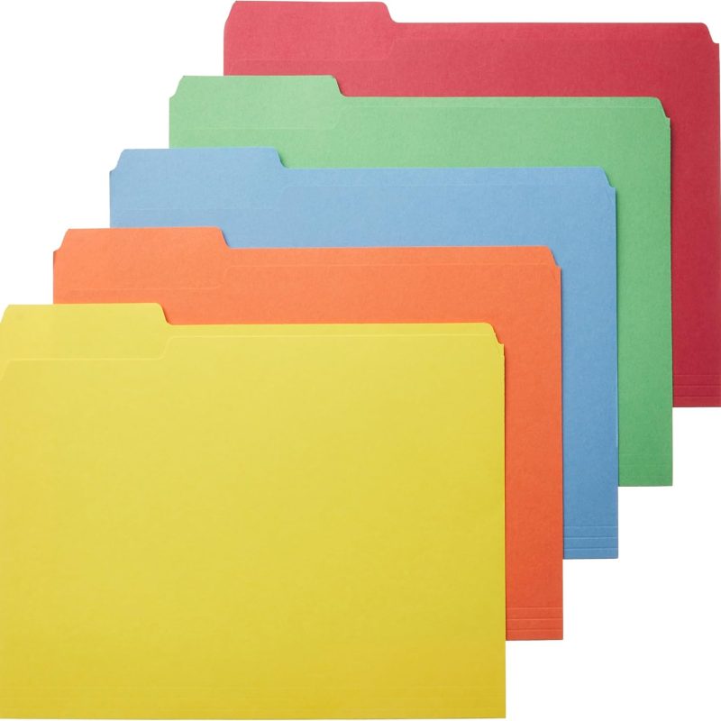 File Folders with Tabs for Filing, Sturdy, Letter Size, Assorted Colors (100 Pack)
