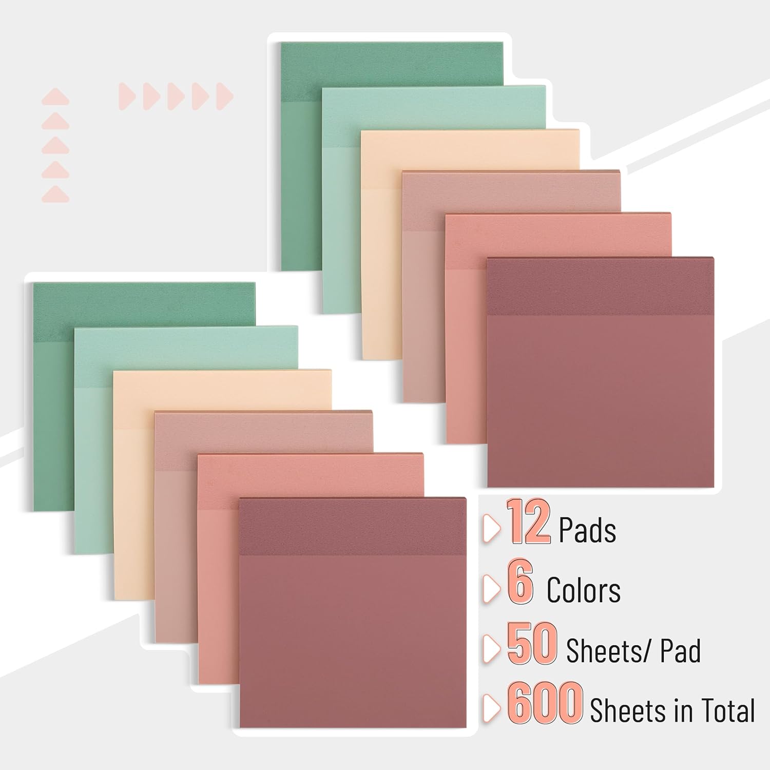 Boho Colors Sticky Notes - Set of 12 Pads (3"x3"), 600 Sheets - See Through, Clear - Image 2