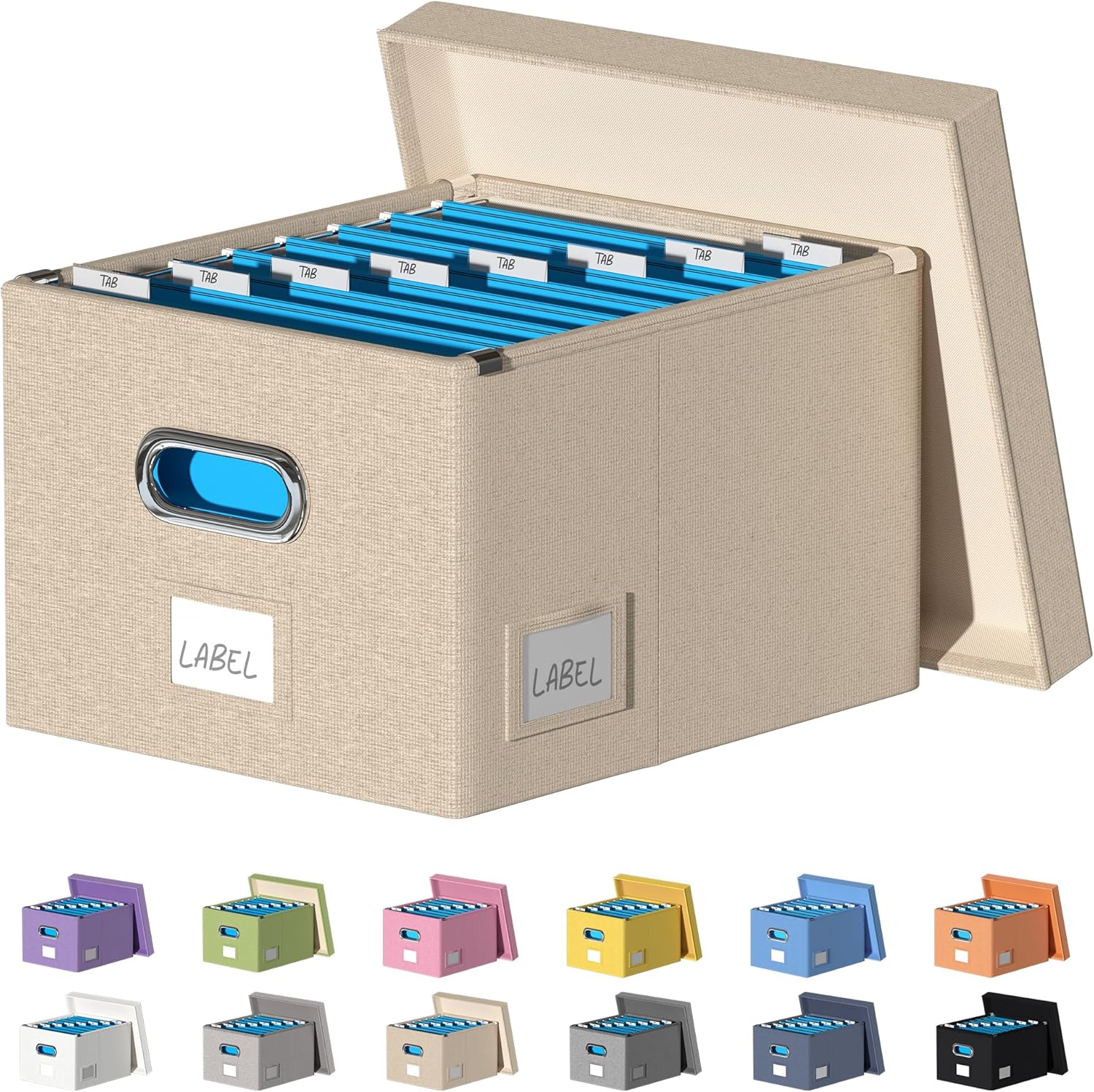 File Organizer Collapsible Storage Box for Office File Box with Lids Document Organizer for Office and Home Easy Slide Durable Hanging File Box (Beige)