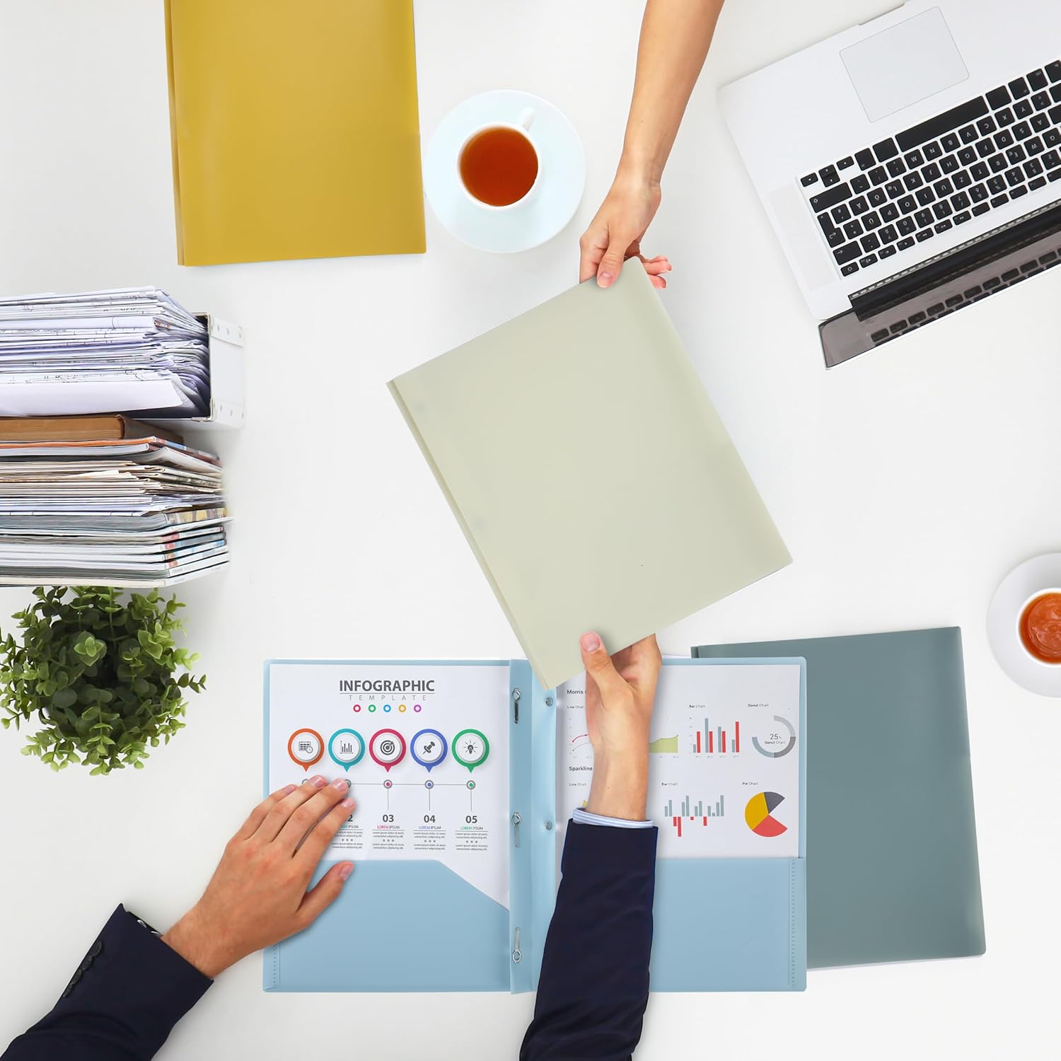 - Plastic Folders with Pockets and Prongs, 5 Pack, Letter Size, Earthlight Colors, Flexible Plastic Folders with Prongs & Card Slot - Image 2