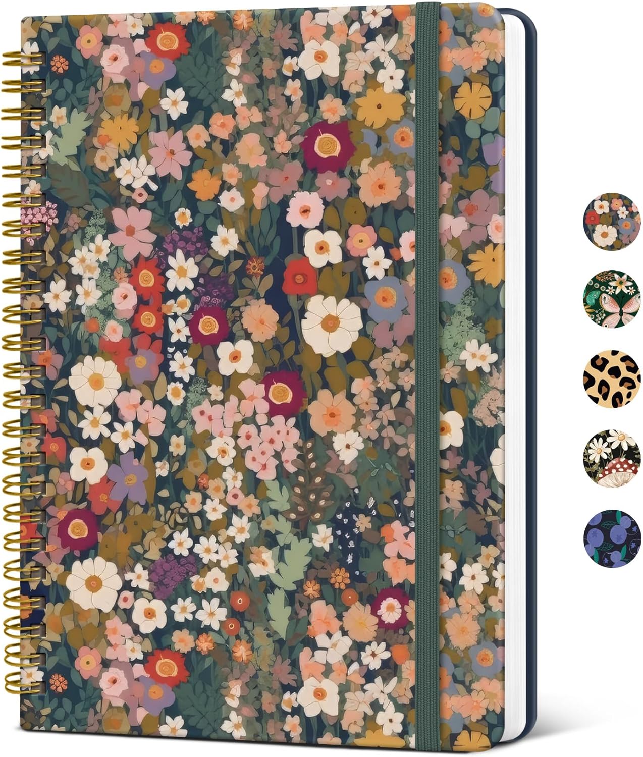 Lined Spiral Journal Notebook for Women, A5 Cute College Ruled Hardcover Notebook for Work & Note Taking, Pretty Journal for Writing, 140 Pages, Flower Garden