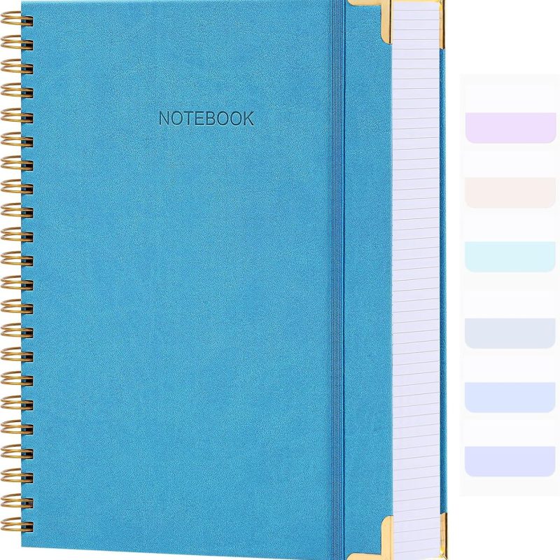 Spiral Notebook, College Ruled Notebook Journal, 8.5” x 11”, 300 Pages Leather Writing Journal for Women Men, A4 Hardcover Notebook for Work School, 24pcs Index Tabs, Blue2