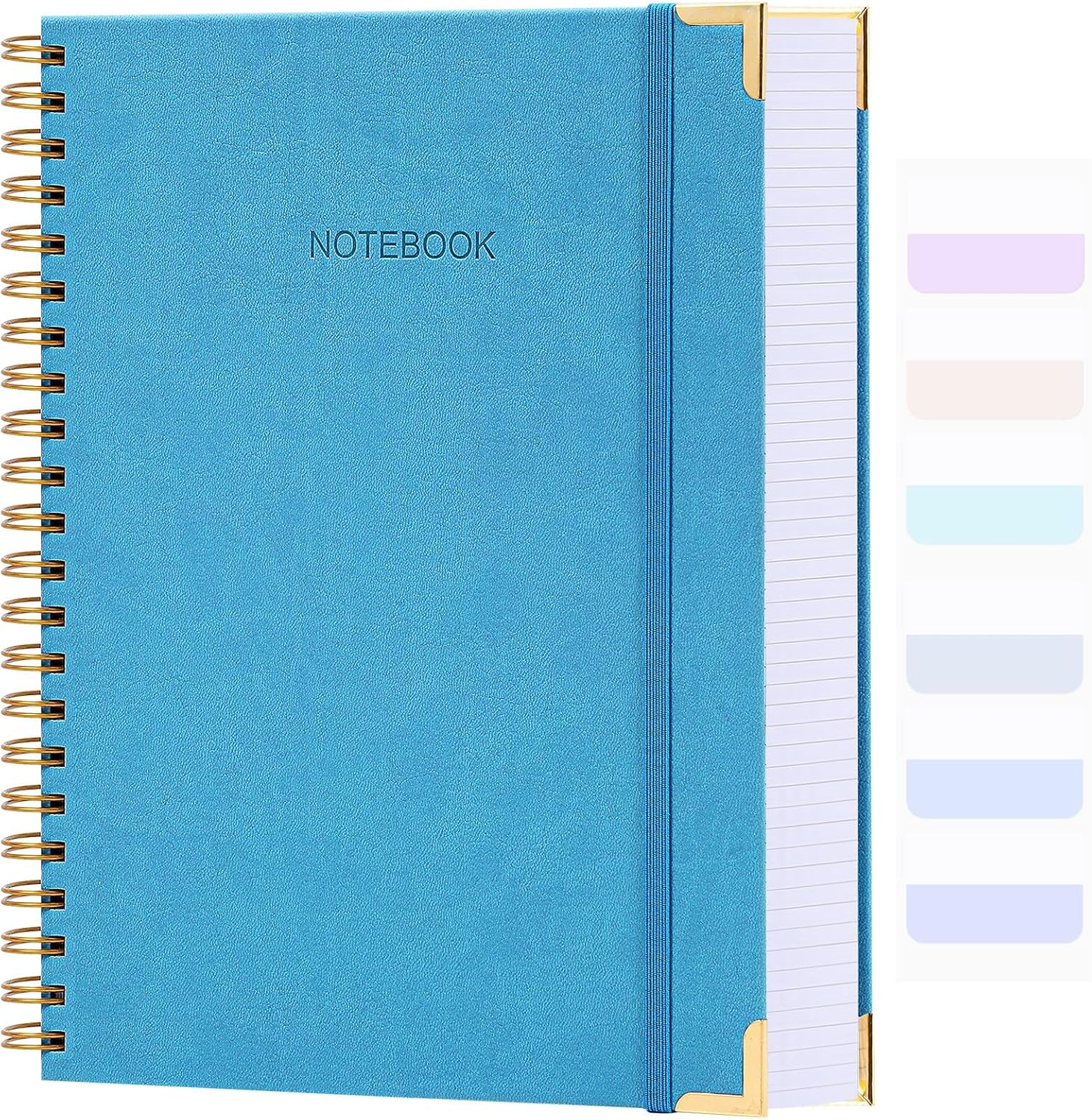 Spiral Notebook, College Ruled Notebook Journal, 8.5” x 11”, 300 Pages Leather Writing Journal for Women Men, A4 Hardcover Notebook for Work School, 24pcs Index Tabs, Blue2